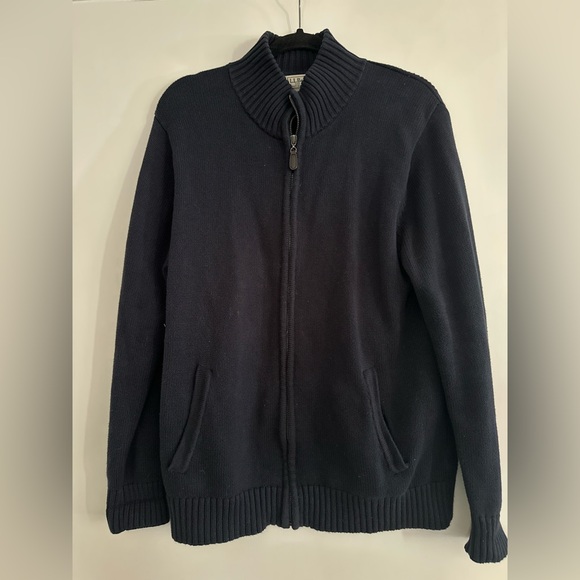 LL bean Mens XL Full Zip Sweater Cardigan Navy 100% Cotton Pockets Mock Collar. - Picture 1 of 12